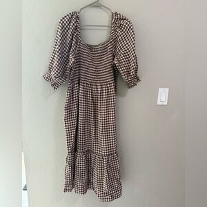 Madewell Brown Gingham Smocked Midi Dress Size XL